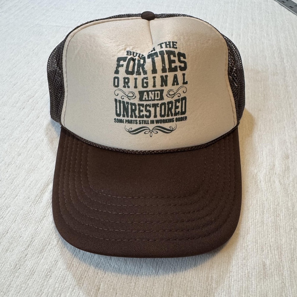 Otto Mens Trucker Hat‎ OS Brown Built In The Forties Graphic Snapback Retro